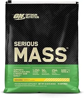 Optimum Nutrition (ON) Serious Mass: High Protein Muscle Building & Weight Gainer Protein Powder, 50 Grams of Protein, Vitamin C, Zinc And Vitamin D For Immune Support - Banana, 12 Lbs (5.44 KG)