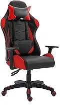 Mahmayi B88 High Back Black & Red Ergonomic Swivel, Tilt Tension Adjustment, Adjustable Armrest & Lumbar Pillow Video Gaming Chair With Pu Leatherette, B88-BLACK-RED