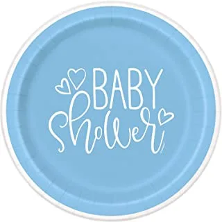 Unique Party 73384 18cm Blue Hearts Baby Shower Paper Plates, Pack of 8