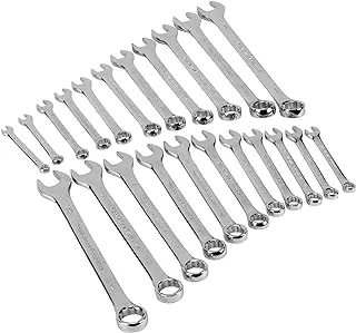 PERFORMANCE TOOL W1099 22-Piece Sae And Metric Wrench Set, Premium Mirror Polished Chrome Vanadium Steel, Large Size Organizer Rack, 5/16 - 7/8