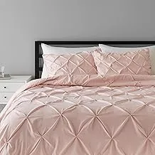 Amazon Basics All-Season Down-Alternative Comforter 3-Piece Bedding Set, Pinch Pleat, King, Pinched Pleat With Piped Edges, Blush