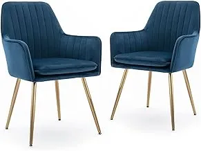 Five Stars Furniture Velvet Dining Chair, Accent Chair, Modern Leisure Armchair Living Room Chair, Home Desk Chair, Golden Metal Legs Blue Set Of 2