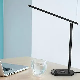 SMARTDEER LED Desk Lamp With Wireless Charger, Eye-Caring Table Lamps, USB Charging Port, Dimmable Office Lamp, 5 lighting Modes, Touch Control For Reading Studying (Black)