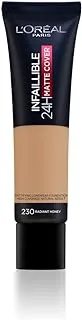 L’Oréal Paris Infaillible 32H Matte Cover Foundation with 4% Niacinamide, Full Matte Coverage, Long Lasting, Transfer proof with Oil Control & SPF 25 - Shade 230, Honey, 30 ml