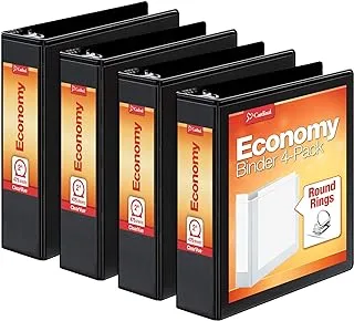 Cardinal Economy 3 Ring Binder, 5 cm, Presentation View, Black, Holds 475 Sheets, Nonstick, PVC Free, 4 Pack of Binders (79522)