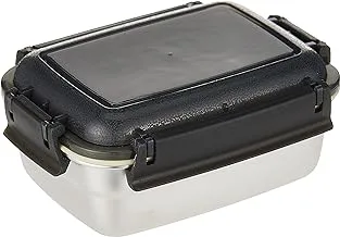 Nessan Stainless Steel Bento Lunch Food Box Container, Large 350ML Metal Container for Kids or Adults Lockable Clips to Leak Proof BPA Free Dishwasher Safe, Black/Silver, TSNO2RE-350ML