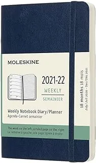 Moleskine - مخطط أسبوعي / يوميات لمدة 18 شهرًا ، مخطط الجيب 2021/2022 ، دفتر ملاحظات أسبوعي بغطاء ناعم وإغلاق مرن ، حجم الجيب 9 × 14 سم ، أزرق ياقوتي اللون ، 208 صفحة