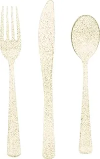 Unique Party 63650 - Gold Glitter Plastic Cutlery Set for 6 Guests (18 pieces)