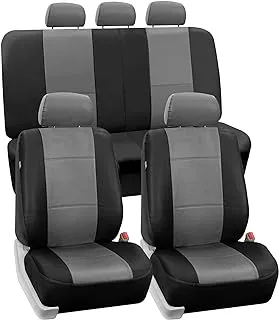 FH Group Pu002Grayblack115 Universal Fit Full Set Faux Leather Gray Black Automotive Seat Covers Fits Most Cars, Suvs, And Trucks (Airbag Compatible And Split Bench Cover)