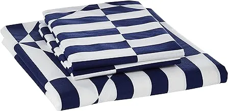 Divine Casa Evan 144 Tc Cotton Double Bedsheet With 2 Pillow Covers - Stripe, Blue