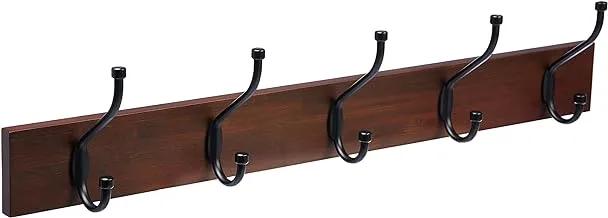 Amazon Basics Wall-Mounted Farmhouse Coat Rack, 5 Hook, Light Walnut