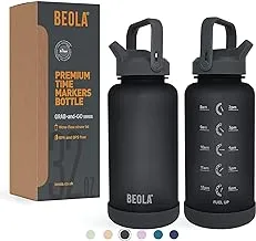 BEOLA 1000ml, 750ml, Motivational Water Bottle with Time Markers and Straw Lid, Tritan Plastic, BPA BPS FREE Leak Proof and Drop Resistant Office Bottles, 32oz, 25oz (Lava Stone, 1000ml)