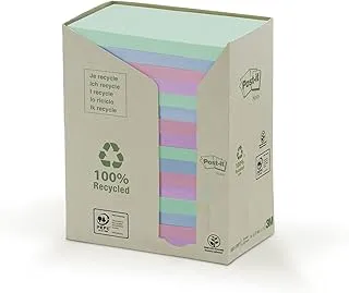 Post-it Recycled Notes - Pastel Rainbow Colours - Light Green, Grass Green, Grey Tower Pack of 16 Pads - 100 Sheets Per Pad - 76 mm x 127 mm