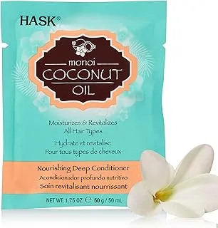 Hask Coconut Monoi قناع بلسم عميق للشعر ، مغذي لجميع أنواع الشعر ، آمن على اللون ، وخالي من القسوة - عبوة واحدة سعة 50 جم