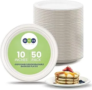 ECO Friendly Bagasse Biodegradable Plate 10 inch Disposable, Made From 100% Sugarcane Plates, Natural Alternative to Paper Plate, Everyday Tableware, Heavy Duty Microwaveable - 50 Pieces.