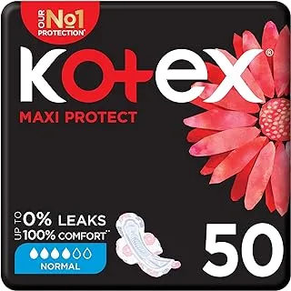 Kotex Maxi Protect Thick Pads, Normal Size Sanitary Pads with Wings, 50 Sanitary Pads