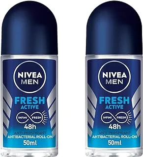 NIVEA MEN Antiperspirant Roll-on for Men, Fresh Active Fresh Scent, 2x50ml