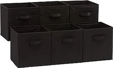 Amazon Basics Collapsible Fabric Storage Cubes Organizer with Handles, 26.67 x 26.67 x 27.94 centimeters, Black - Pack of 6