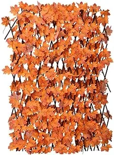 YATAI 2 Pcs Bamboo Wooden Fence with Artificial Plants Orange Maple Leaves Expandable Wicker for Home Garden Decoration