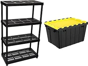 Cosmoplast Plastic Heavy-duty Shelving Rack 4 Tiers Storage Unit + 2 Cosmoplast Plastic Utility Storage Box with Dual Flap Lids 55 Liters