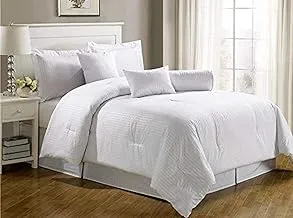 Luxury Self Stripe Set Of 4 Piece Bedding Set, Cotton, King, White, H48.6 x W66.4 D24.2 cm