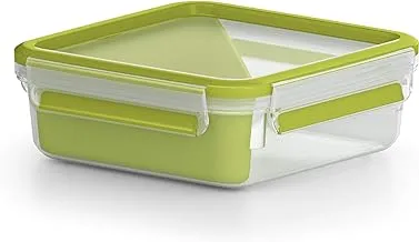 TEFAL MAsterSeal Food Keeper 0.85 Litre Sandwich Box Square Container, Green/Clear, Plastic, K3100812