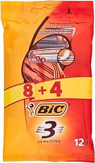 Bic 3 Sensitive Mens Triple Blade Disposable Shaver Pack Of 8+4 Free