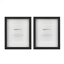 Amazon Basics 20.32 CM x 25.4 CM Rectangular Photo Picture Frame or 12.7 CM x 17.78 CM with Mat, 2-Pack, Black