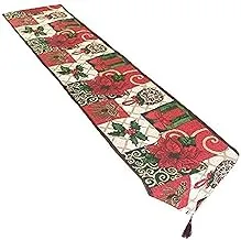 Pengpen Christmas Decorative Table Runner 13 x 71 inch Sofa Table Cloth Home Party Table Decor,Christmas Thanks giving Day Flower Cotton Soft Table Runner Cloth with Tassels for Christmas Table Deco