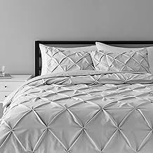 Amazon Basics Pinch Pleat Down-Alternative Comforter Bedding Set - King, Light Grey