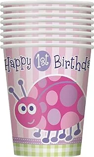 Unique First Birthday Ladybug Cup 8 Pieces, 9 oz Capacity