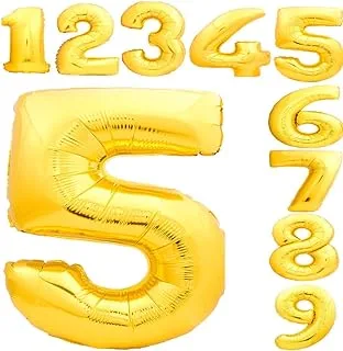 40 Inch Gold Number Balloons (0-9) | Large Number Balloons | Birthday Balloons | Helium Balloons for Birthday Party Balloon Supplies (Golden, Number 5)