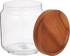 Billi Glass Canister with Stackable Wooden Lid Small 500ML, Clear/Brown, ACA-OG56-SL