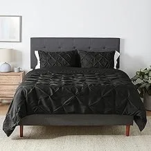 Amazon Basics Pinch Pleat Down-Alternative Comforter Bedding Set - Full / Queen, Black