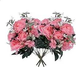 YATAI 4 Bunch Artificial Silk Peony Flowers Bouquet Floral Wedding Fake Flowers Artificial Flowers Leaves Branches for Bridal Bouquets Decorations (Pink)