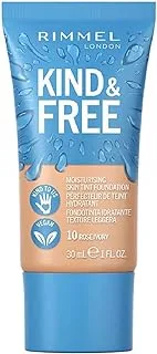 Rimmel KIND & FREE Skin Tint Moisturising Foundation With Vitamins E & B5 Kind To Animals & Vegan shade 10 Rose Ivory, 30 ml (Pack of 1)