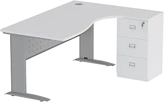 Mahmayi Stazion Spacious L-Shaped Modern Office Workstation with Drawers - Ideal for Office Executives, Home Use, and Versatile Use as a Computer Desk or Drafting Table (160cm, White)