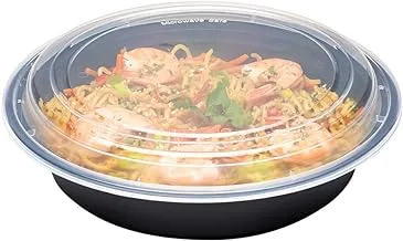 Asporto Microwavable To-Go Container - BPA Free PP Round Take Out Food Container with Clear Plastic Lid - Catering & Takeout - 48 oz - Black - Plastic - Disposable - 100ct Box - Restaurantware