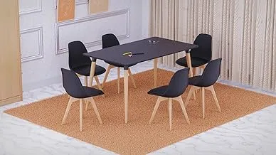 Mahmayi Dining Table with Chair Sets, Simple Modern Design Tables & Chairs for Home Office Bistro Balcony Lawn Breakfast, (PU Black, Dining Set 6 Seater)