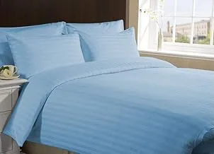 Ultra Soft Cotton Striped Blue King Size Bed Sheet - 3 Piece Set