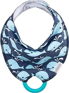 DR BROWNS BANDANA BIB W/TEETHER 1 PACK, WHALES BLUE W/TURQUOISE TEETHER