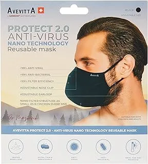 قناع Avevitta Protect 2.0 المضاد للفيروسات القابل لإعادة الاستخدام - أسود أسود