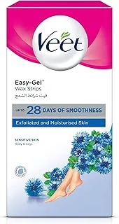 Veet Professional Hair Removal Easy-Gel Legs & Body Wax Strips With Almond Oil For Sensitive Skin, Perfect Finish Wipes With Argan Oil, Up To 28 Days OfSmoothness, 40 Wax Strips (Pack May Vary)