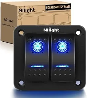 Nilight 90106B 2 Gang Rocker Switch Panel 5 Pin On Off سلكية مسبقًا Rocker Switch لوحة ألومنيوم مقاومة للماء من أجل 12V / 24V سيارات السيارات والقوارب البحرية ومقطورات Atvs ، ضمان سنتان ، أزرق