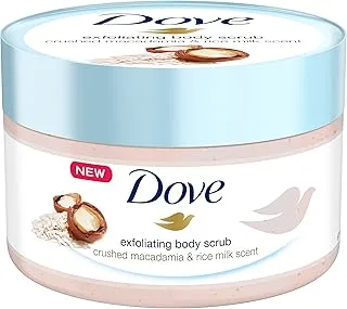 Dove Exfoliating Body Polish Scrub,Macadamia & Rice Milk,with ¼ moisturising cream, 225ml