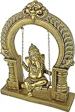 Design Toscano Lord Ganesha on Jhoola Swing Hindu Elephant Statue Hanging Figurine, 7 inches Wide, 10 inches Tall, Handcast Polyresin, Antique Gold Finish