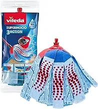 Vileda 3action Supermocio Floor Mop Refill, Versatile, Red Spot Eraser, Blue Microfiber, 3D Red Spots.