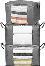 Amazon Basics Foldable Large Zippered Storage Bag Organizer Cubes with Clear Window & Handles, 3-Pack, Gray