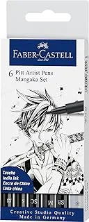 Faber-Castell Pitt Artist Pen Mangaka Wallet - 6 أقلام رسم مانغا هندية (أسود ورمادي)