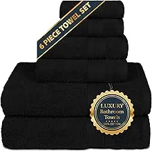 TRIDENT Soft and Plush, 100% Cotton, Highly Absorbent, Bathroom Towels, Super Soft, 6 Piece Towel Set 2 Bath Towels, 2 Hand Towels, 2 Washcloths, 500 GSM, Black, TT-SP-06-BT-BLACK